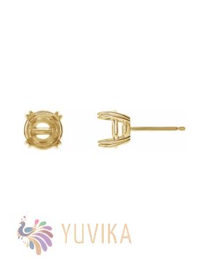 Solitaire Earring Setting 6.5mm - Four Prong -Yellow 