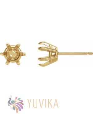 Solitaire Earring Setting 6.5mm - SixProng -Yellow 